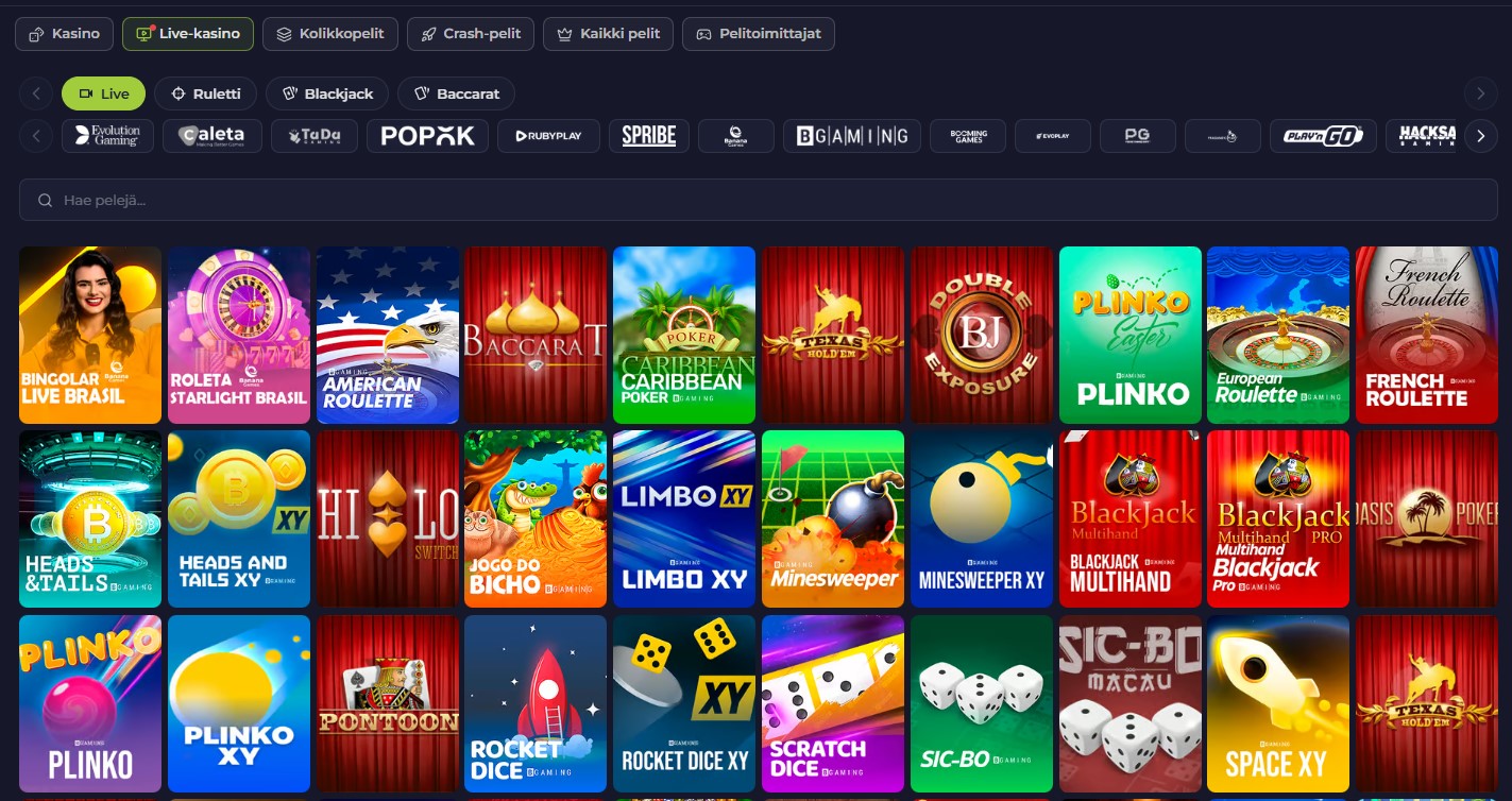 Bet7K — área de jogos